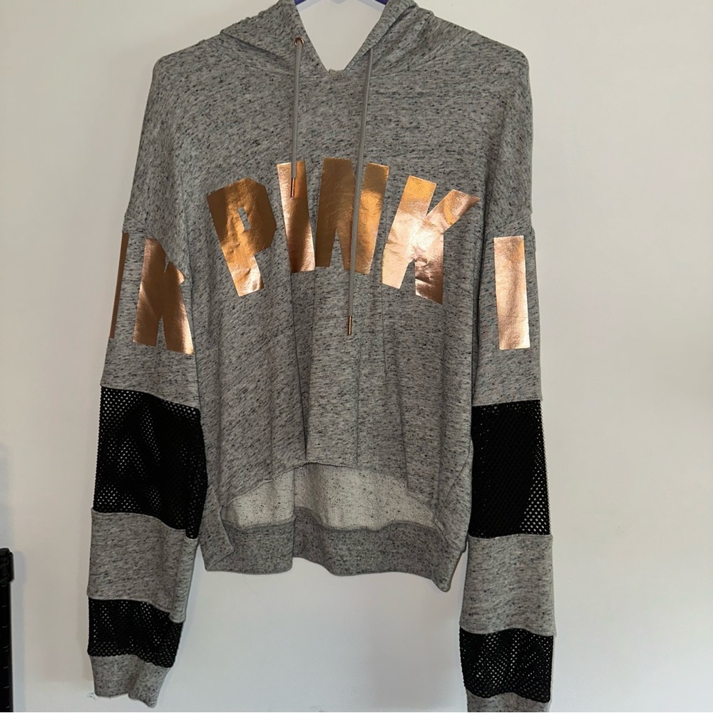 Victoria's Secret Pink Gray Knit Top w/ Mesh Sleeves